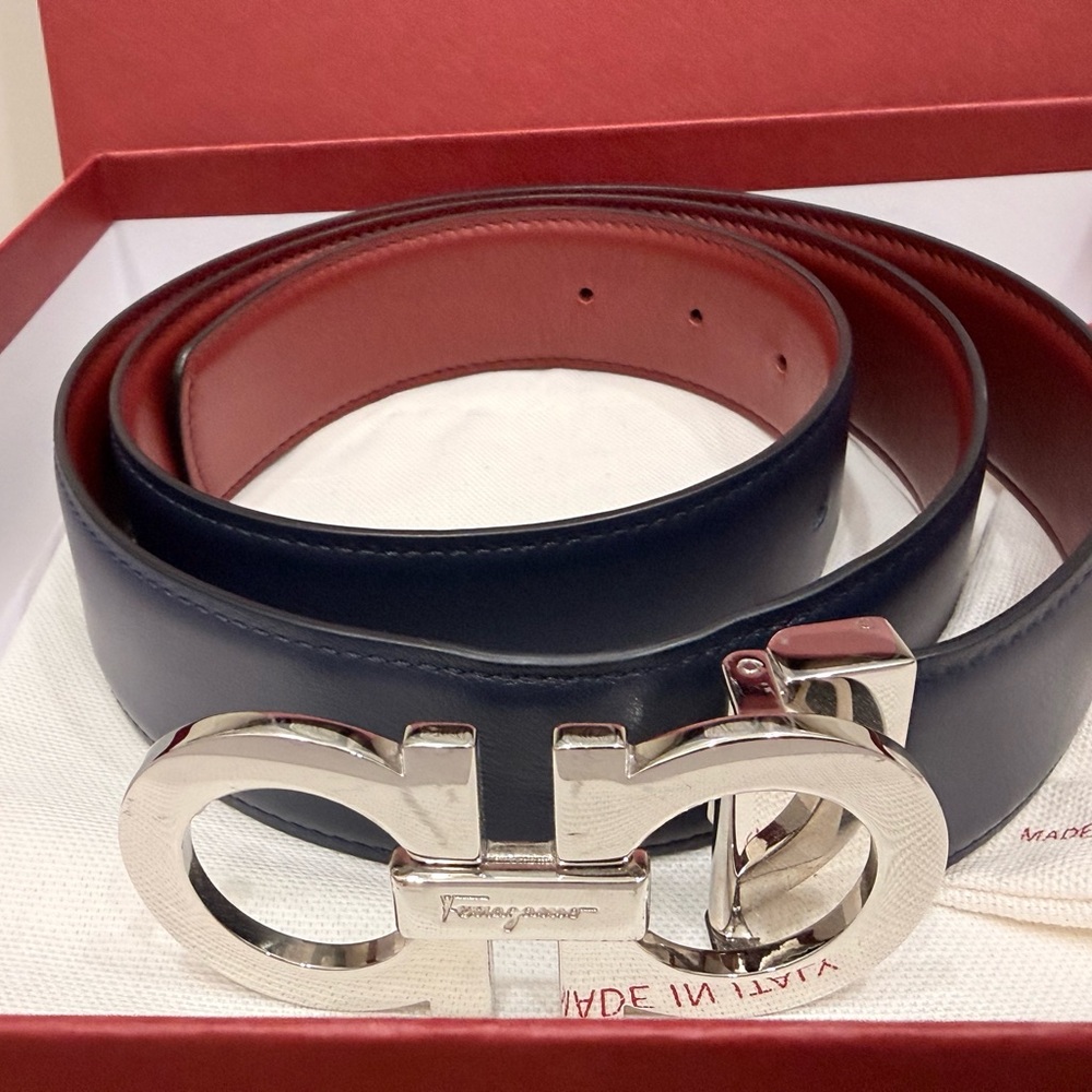 Nordstrom Black and Red Leather Belt with Silver Buckle